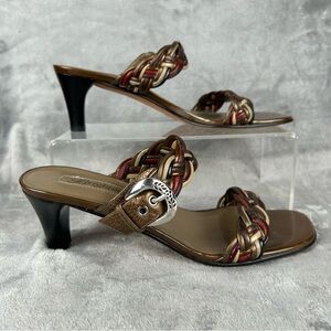 Brighton Fiji Heeled Sandals Womens 8.5N Metallic Braided Leather Adjust Strap